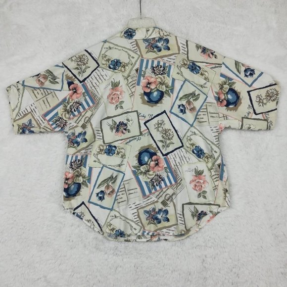 Vintage Caribou Womens Shirt Button Down Short Sleeve Floral Notched Collar XL - Picture 2 of 12